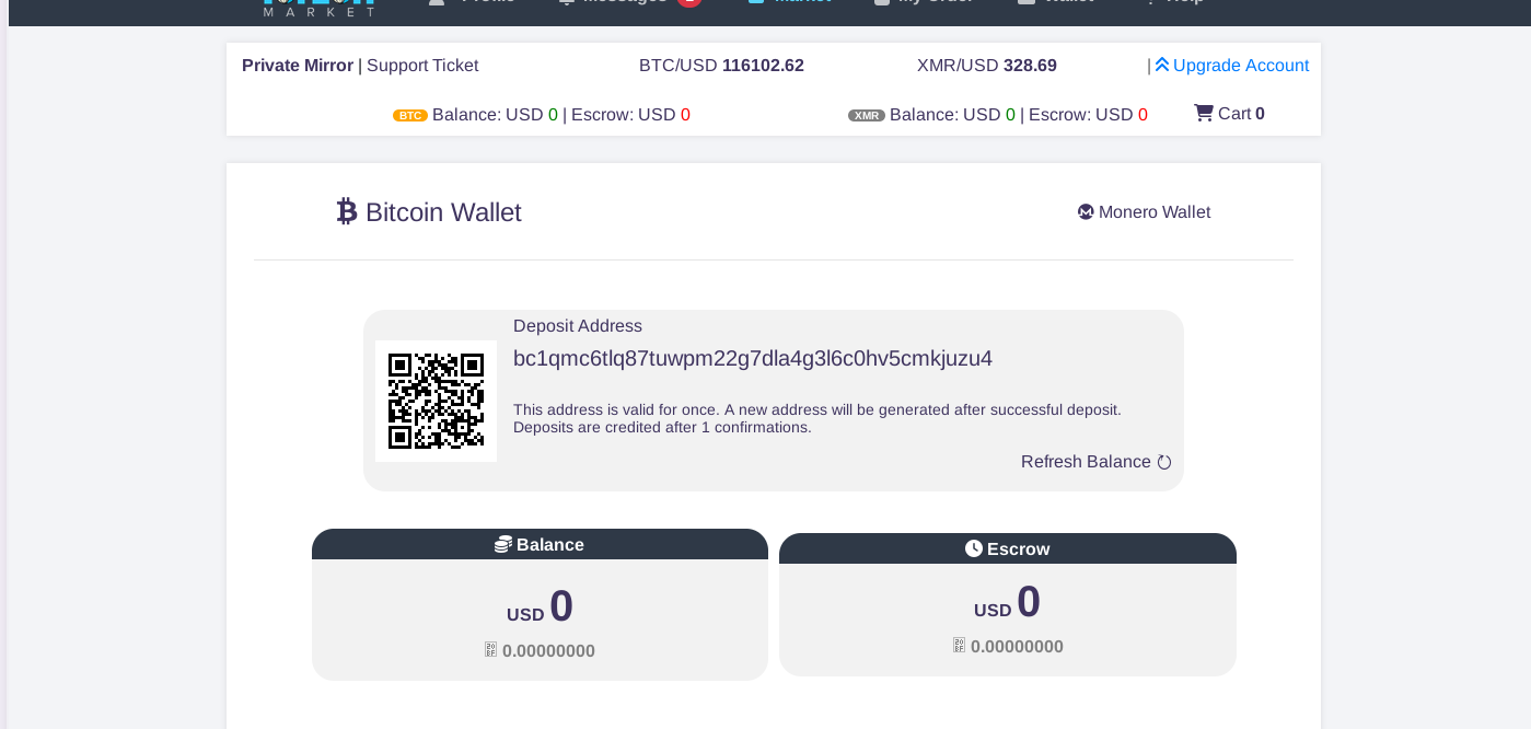 Torzon Market Cryptocurrency Wallet Interface